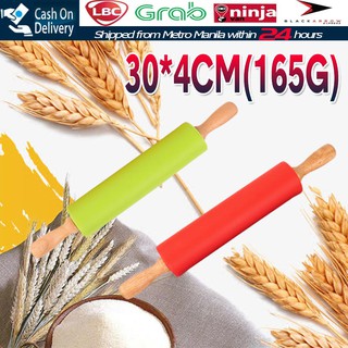 Silicone Rolling Pin Wooden Handle Pastry Dough Flour Pizza Roller Kitchen Cooking Baking Tools