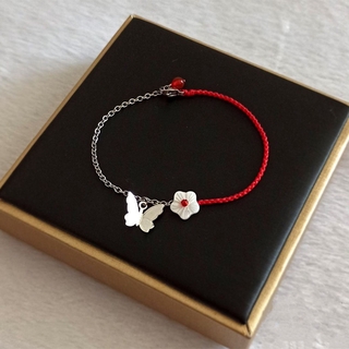 Tian Guan Ci Fu Bracelet Silver Butterfly Bell Anklet Red Rope Braided Jewelry Hua Cheng Xie Lian (1)