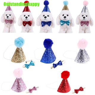 Outstandinghappy Pet cat dog happy birthday hat party crown & bow tie soft cap puppy headwear