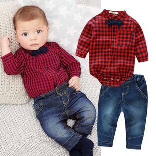 2pcs Kids Baby Boy Romper Bodysuit Jumpsuit Tops+Jeans (1)