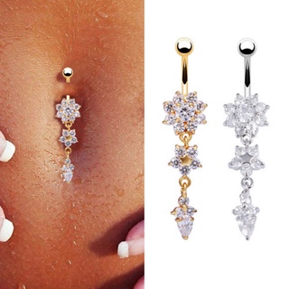 1pcs Exquisite Glitter Flower Pendant Navel Ring Crystal Belly Button Ring Body Piercing Jewelry