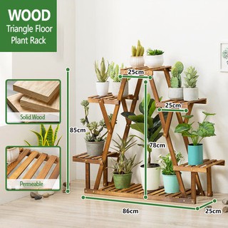 4 Tier Layers Wood Garden Rack Rollers Flower Pot Stand Plants Storage Bamboo MultiLayer