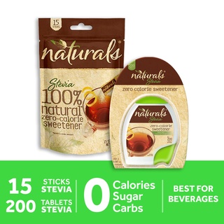 NATURALS STEVIA 200 tablets with FREE NATURALS STEVIA 15 sticks, 100% Natural Zero Calorie Sweetener