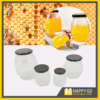 Happy Go Clear Glass Kitchen Storage Bottle Jar Empty Bottles Honey Jar with Black Lid Canister Jar