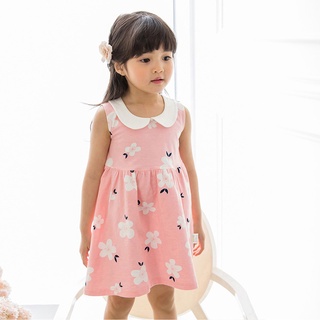 Girls Summer Dress Cherry Blossom Sleeveless Baby Collar Vest Skirt Princess Dress 1-3 Years