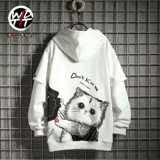 Men's Korean Couple Hoodie Unisex Long Sleeve Sweater Cat Print Hooded Sweater Fashion Hoodie