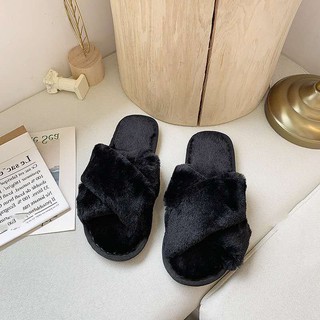 ✆◆Rabbit fur Japanese fashion Winter Plush Cotton slippers indoor slipnpers for wome