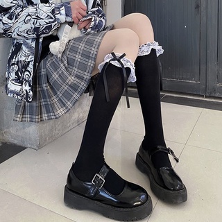 【Hot Sale/In Stock】 Socks, summer pure socks, women s tube socks, bowknot, white stockings, lace, ca (1)
