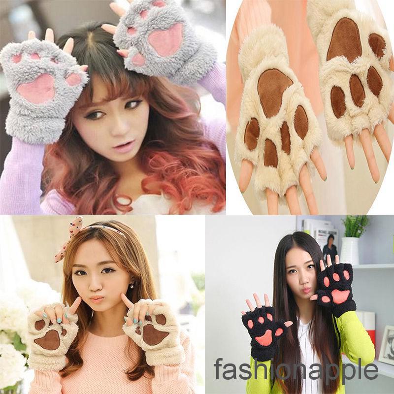 FAPH Girls Winter Cartoon Animal Claw Half Finger Gloves