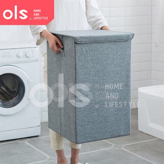 OLS Linen Laundry Hamper Bag Basket Organizer With Cover Storage Box (1)