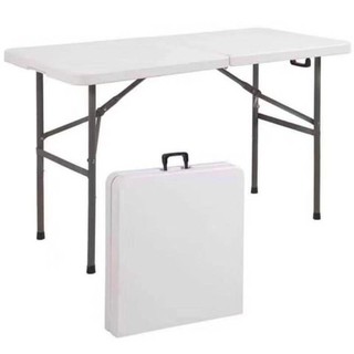 Table, Folding Utility Table, Fold-in-Half Portable Plastic Picnic Party Dining Camp Table (White)