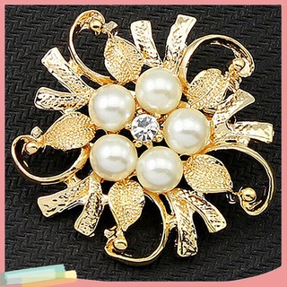 【LK】Flower Brooch Pin Rhinestone Crystal Faux Pearl Bouquet Bridal Wedding Jewelry