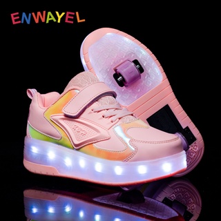 ▥▲✳Luminous sneakers kids shoes for girls roller with two wheels boys led charge shoes on wheel chil