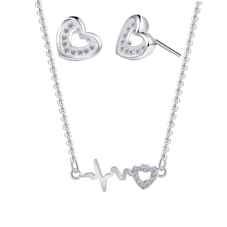 Silver Kingdom Necklace Heart And Earring Italy 92.5 Silver Korean Fashion Jewelry