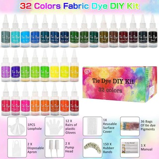 ㍿✙₪CrazyFire 32 Colors Tie Dye Kit, Fabric Dye DIY Kit with Rubber Bands, Gloves, Apron and Tableclo