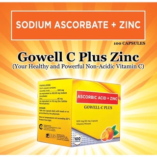 Family and Home Essentials Gowell C Plus Ascorbic Acid Plus Zinc for Adult 500mg/40mg 100 Capsules