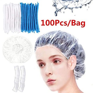 卍100pcs/lot Disposable Shower Caps Hat Clear Spa Hair Salon Hotel One-Off Bathing Elastic Shower Cap