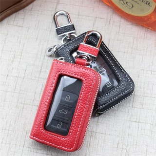 Leather Zipper Square Home Car Key Holder Transparent Window Key Bag Case Wallet Key Chain Women