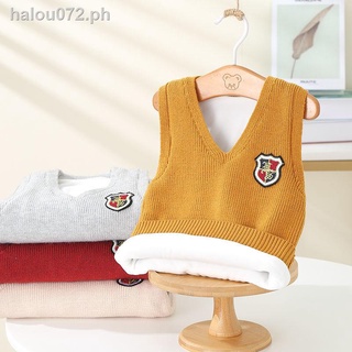 Hot sale▦Spring and autumn children s sweater, vest, waistcoat, warmth and velvet waistcoat sweater, pullover woolen baby boy s clothing