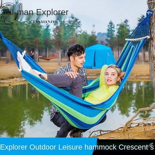 【】Explorer Outdoor Leisure Single Canvas Thickened Hammock with Rope Camping Swing