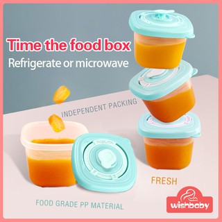 iBABY 4 pcs Timing baby food box Baby storage box Small and portable Divide sealed fresh-keeping box Fruit puree subpack can be refrigerated and microwaveable