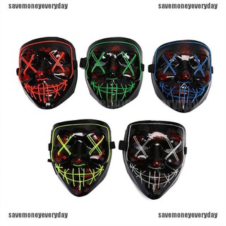【money】Halloween LED Glow Mask EL Wire Light Up The Purge Movie Costume Light Party[save]
