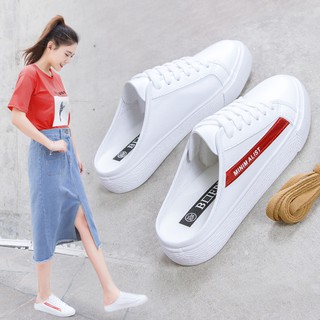♗♙❧Half drag small white shoe actress The same student Korean version of Lazy shoes summer new flat