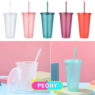 PEONY 1pcs Portable Straw Cup Personalized Flash Powder Drinking Cup Reusable Drinkware Outdoor Plastic Shiny Water Bottle With Straws/Multicolor