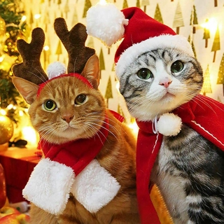 Cute Winter Pet Dog Cat Clothes Warm Puppy Santa Red Scarf Hat Head Funny Christmas Clothes Pet Costume Dog Cat Cloak