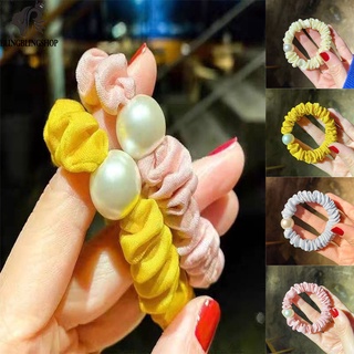 Korean Ins Large Intestine Hair Ring Temperament Simple Pearl Head Rope Fabric Satin Rubber Band Hair Rope Hair Accessories Pure Color
