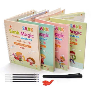 4Books + Pen Sank Magic Practice Book For Kid Free Wiping Writing Sticker Learning English Copybook