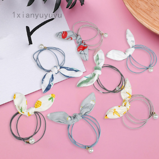 1Xianyuyuyu Wired Rabbit ear Bow Hair Bands Scrunchies Flower Chiffon Bow Hair Elastic Hair Ties Bands Ropes Ponytail Holder for Kids Adults : Beauty