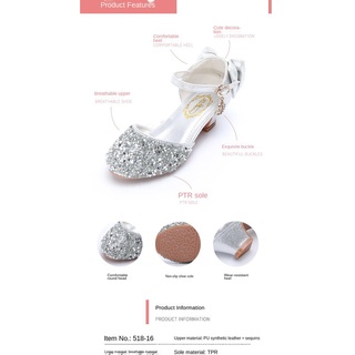Girls Princess Shoes 2021 New Spring and Autumn Children's High Heels Little Girl Show Crystal Shoes Students Leather Shoes Shoes (9)