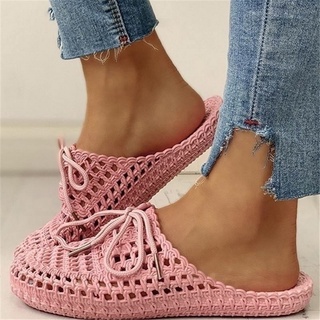 Summer Slippers Shoes Woman 2021 Closed Toe Breathable Flip Flops Women Hollow Out Lace Up Outdoor Slides Women Flat Dropship