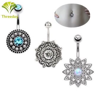 3 Pcs/Set Women Belly Button Rings Crystal Flower Surgical Steel Body Piercing Jewelry