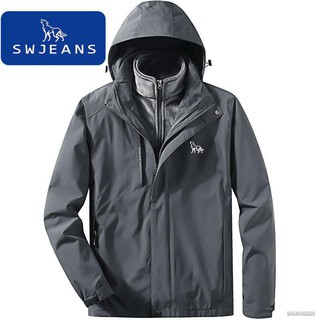 ∋SWJEANS Jackets men s two-piece plus velvet thick autumn and winter jacket mountaineering outdoor l