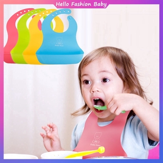 Cute Candy Color Baby Toddler Waterproof Bib Foldable Cartoon Soft Silicone Bibs