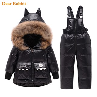 Parka Real Fur Hooded Boy Baby Overalls Girl Clothes Winter Down Jacket Warm Kids dinosaur Coat Chil