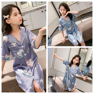 【Superseller】Ready Stock Pajama Dress For Kids Girls Cartoon Rayon Cartoon Nightgown Sleepwear Pajamas Dress 4-14 Years Old (1)