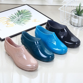 COD✎Spring and summer rain female fashion low help wing ensure short tube kitchen non-slip shoes sha