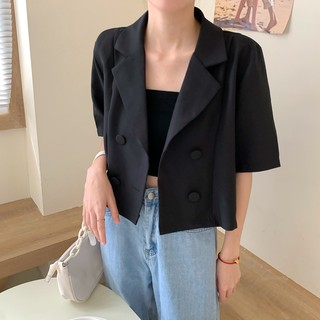 【Top 3 Specials ₱284】Korean Style Women's Crop Top Fashion High Waist Short Sleeve Blazer (7)