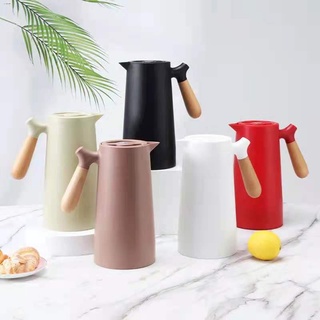 ✤Nordic Vacuum Insulated Flask Minimalist Thermos 1 Liter 24 Hour Heat Kettles Airpots Wooden Handle