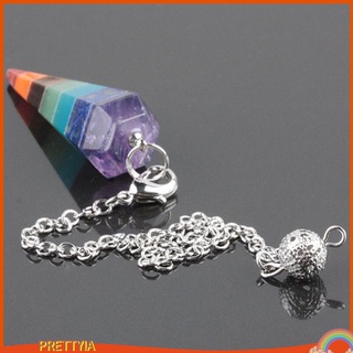 [PRETTYIA] 7 Chakra Gemstone Point Dowsing Pendulum Reiki Crystal Chain Pendant