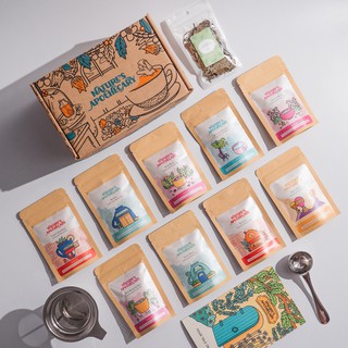 Loose Leaf Tea Starter Kit (Green Tea, Black Tea, Oolong Tea, Flower Tea, Blend, Scoop, Strainer)