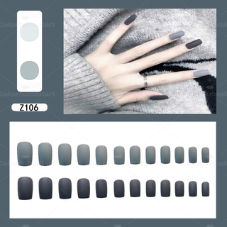 <with glue> 24Pcs Fake Nails long matte fake nail wearing nail finished nail French false nails COD