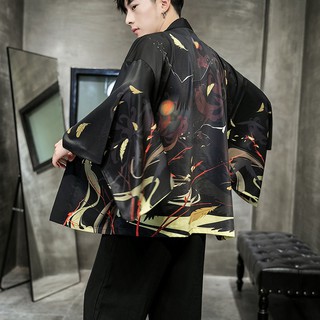 Mens Vintage Floral Printed Loose Kimono Baggy Boho Short Sleeve Top Shirt (8)