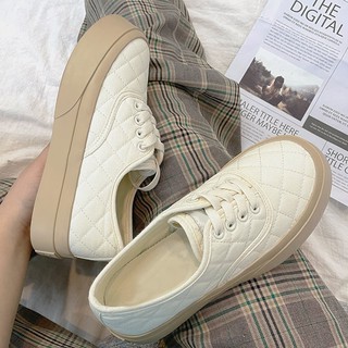 Rhombic canvas shoes, women's street shooting, all-match big-toed shoes