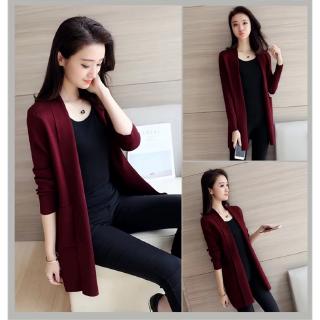 Women's casual loose fit loose pocket medium length knitted cardigan solid color Mock Neck Sweater