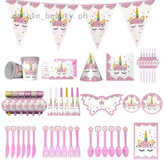 Pink Unicorn Girl Birthday Party Decorations Pink Magic Star Tableware (1)