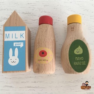 Wooden Simulation Milk Sauce Bottle Kitchen Food Cooking Pretend Play Game Developmental Toys